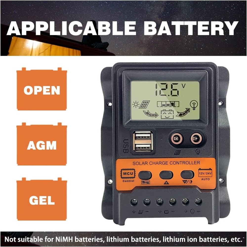 30A PWM Solar Panel Regulator Charge Controller Auto Focus Tracking USB 12/24V