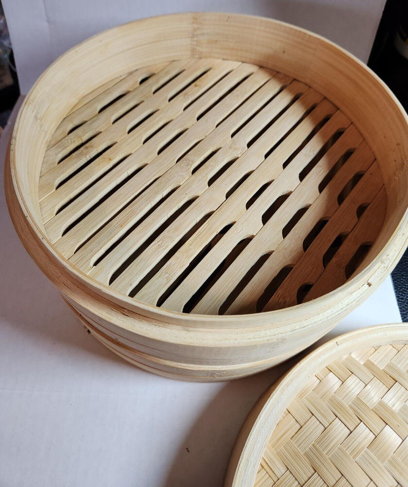 Bamboo Steamer Basket 2 Tiers 10" Diameter