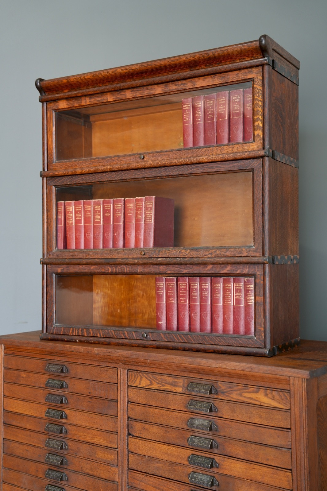 Vintage Macey Lawyer Barrister Bookcase shelf wood Cabinet Glass Doors Antique