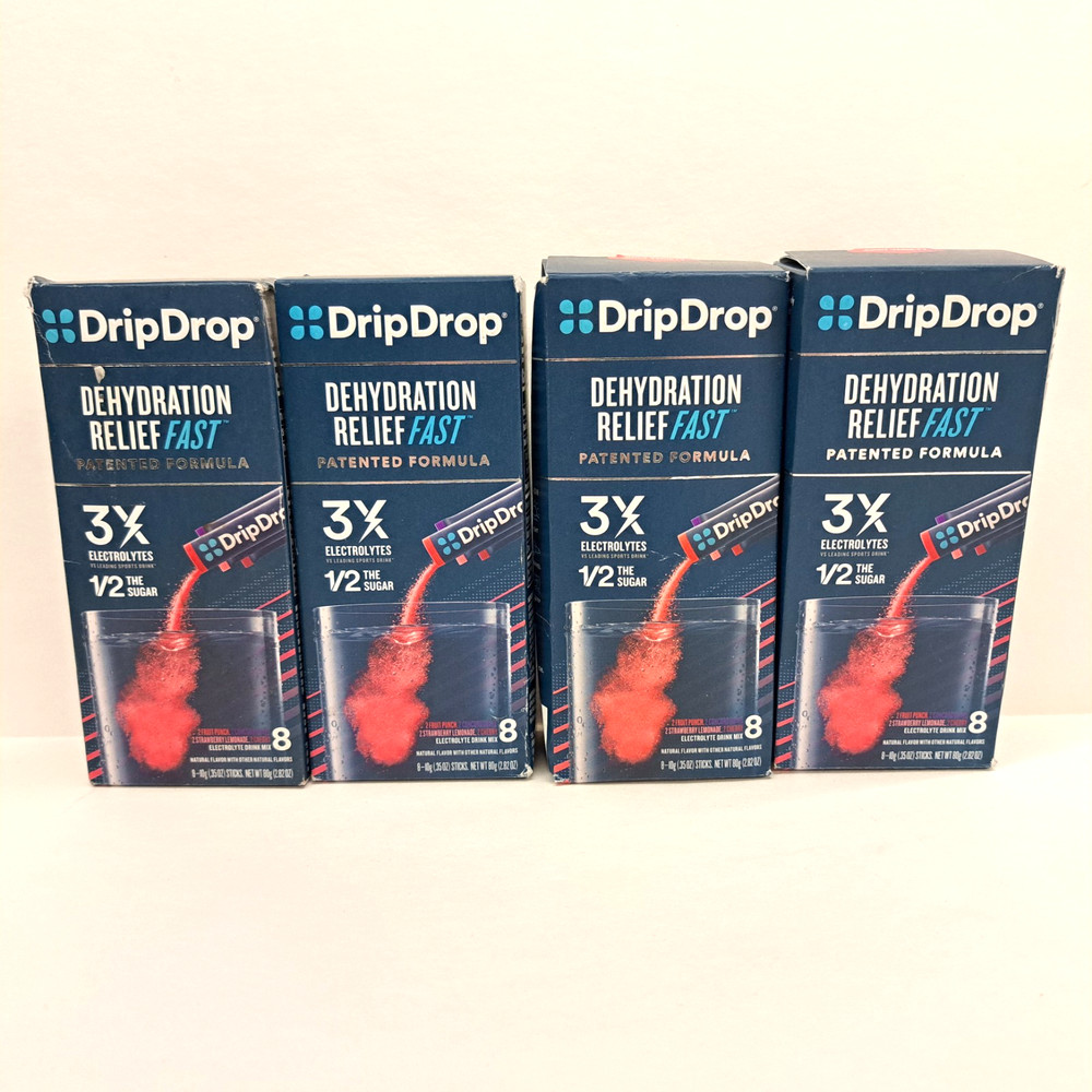 Drip Drop Hydration Drink Packets Juicy Variety 4 boxes x 8 packets