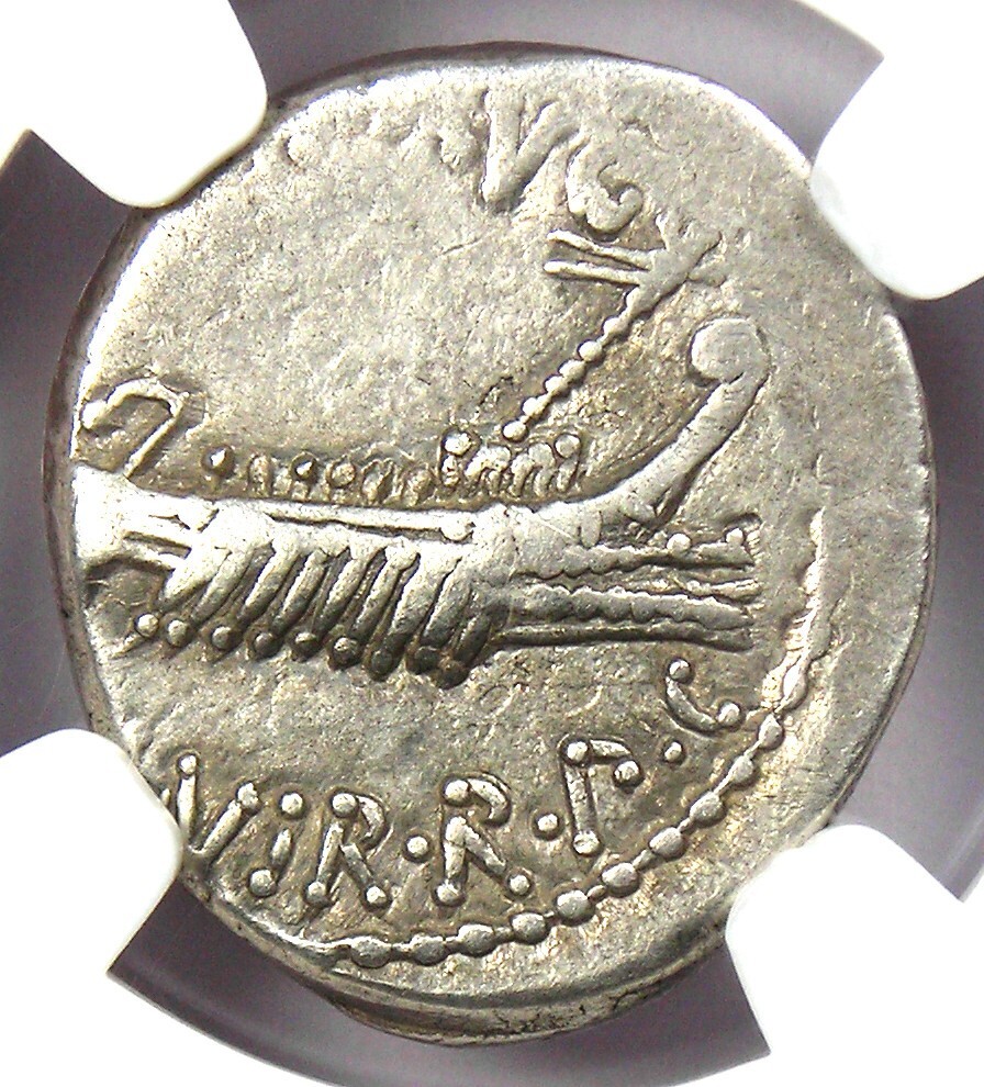 Marc Antony AR Denarius Silver Galley Roman Coin 32 BC - Certified NGC VF
