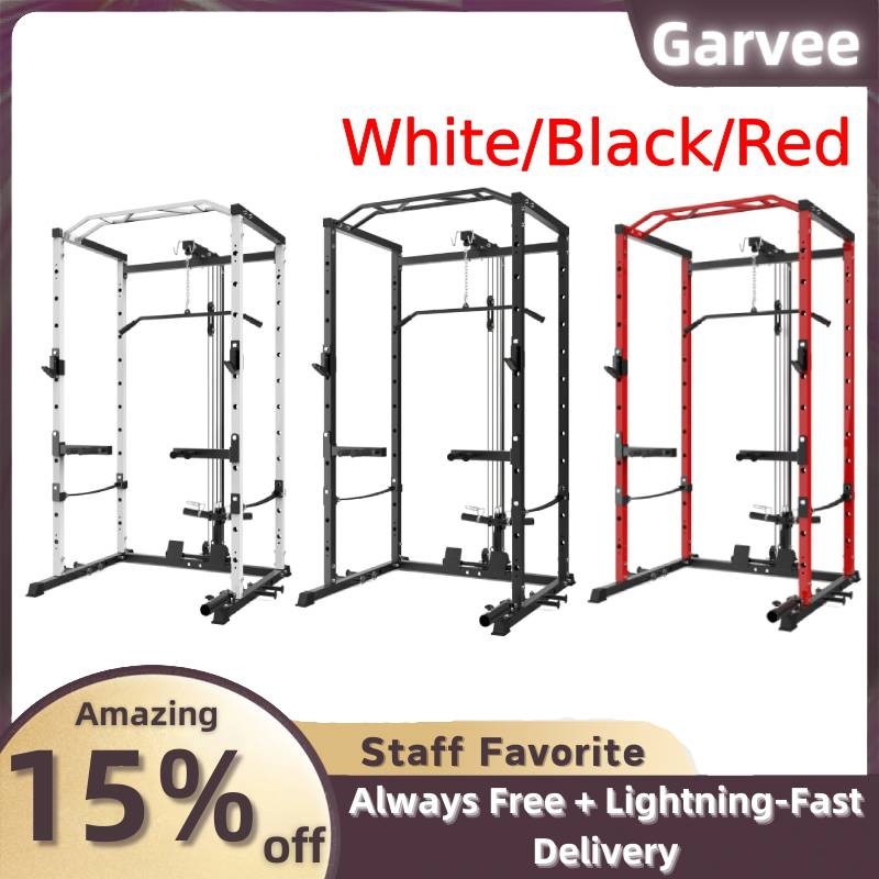 Multi-Functional Power Rack LAT Pulldown Cable System J-Hooks Dip Bars Landmine