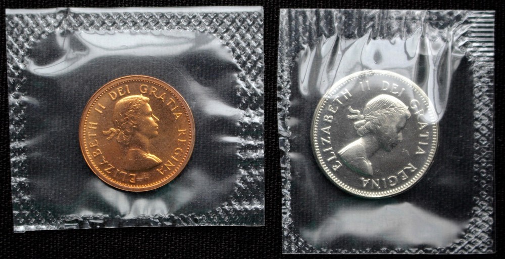 1963 CANADA 1 CENT & 5 CENT PROOF-LIKE COINS - Cut from Set