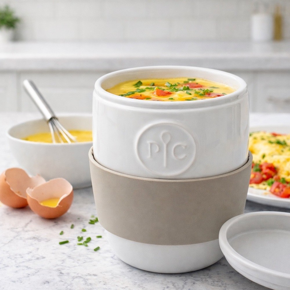 Pampered Chef Egg Cooker Microwave Omelet Maker Ceramic 1529 EUC Quick Breakfast