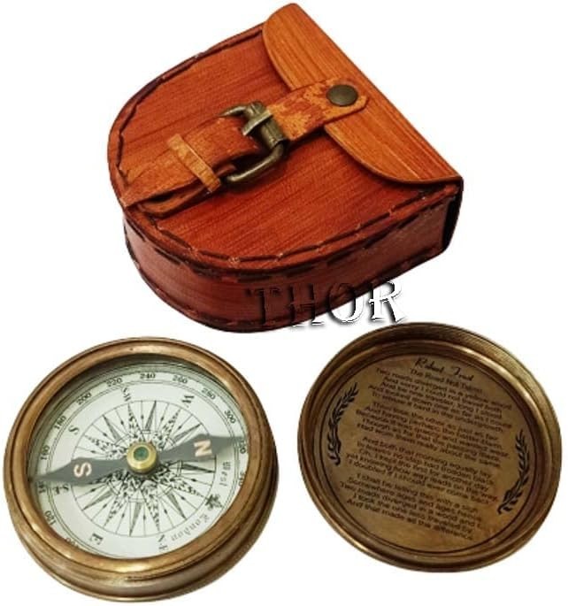 Authentic Vintage Style Brass Pocket Compass with Leather Case Rustic Vintage...