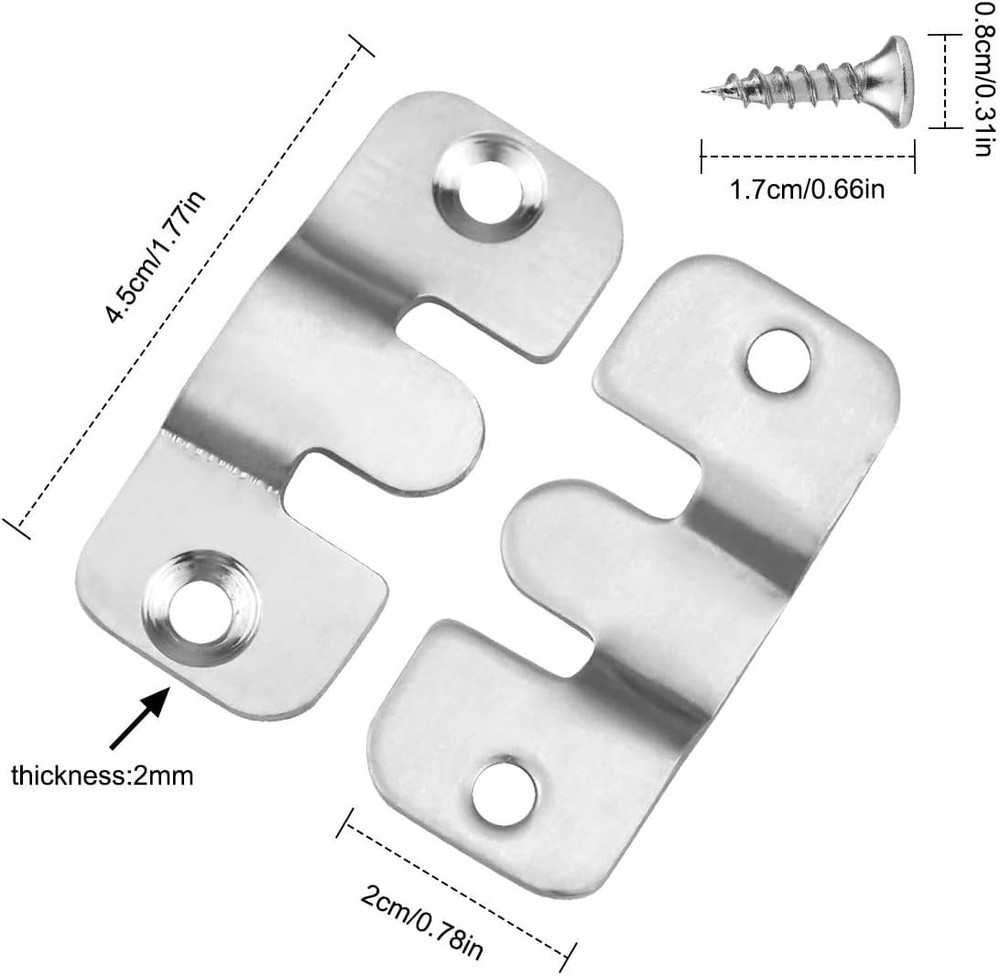 12Pcs Flush Mount Bracket, 45X20Mm Interlocking Picture Frame Hook, Stainless St