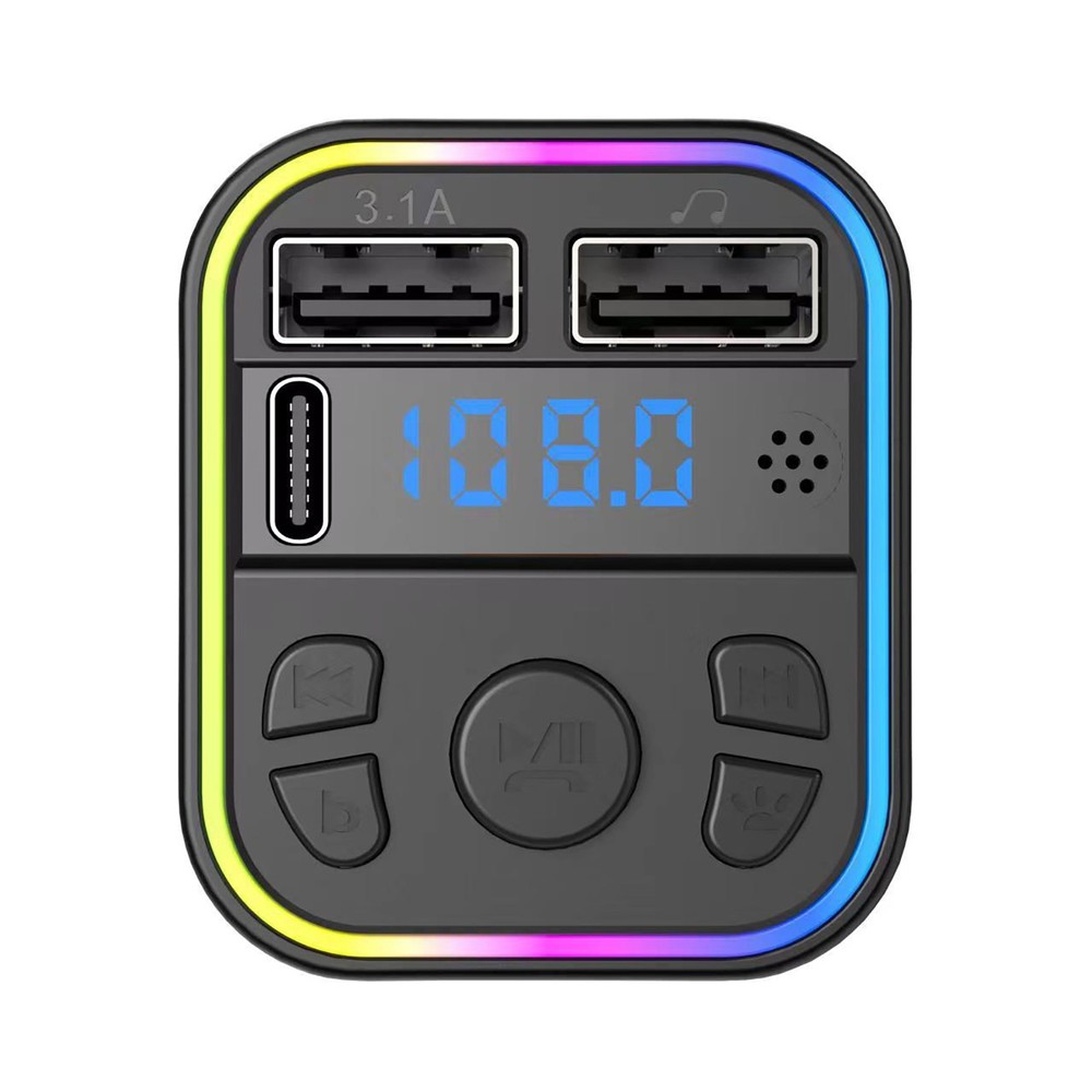 Car FM Transmitter Adapter Bluetooth 5.0 Type-C Dual USB Fast Charger Adapter