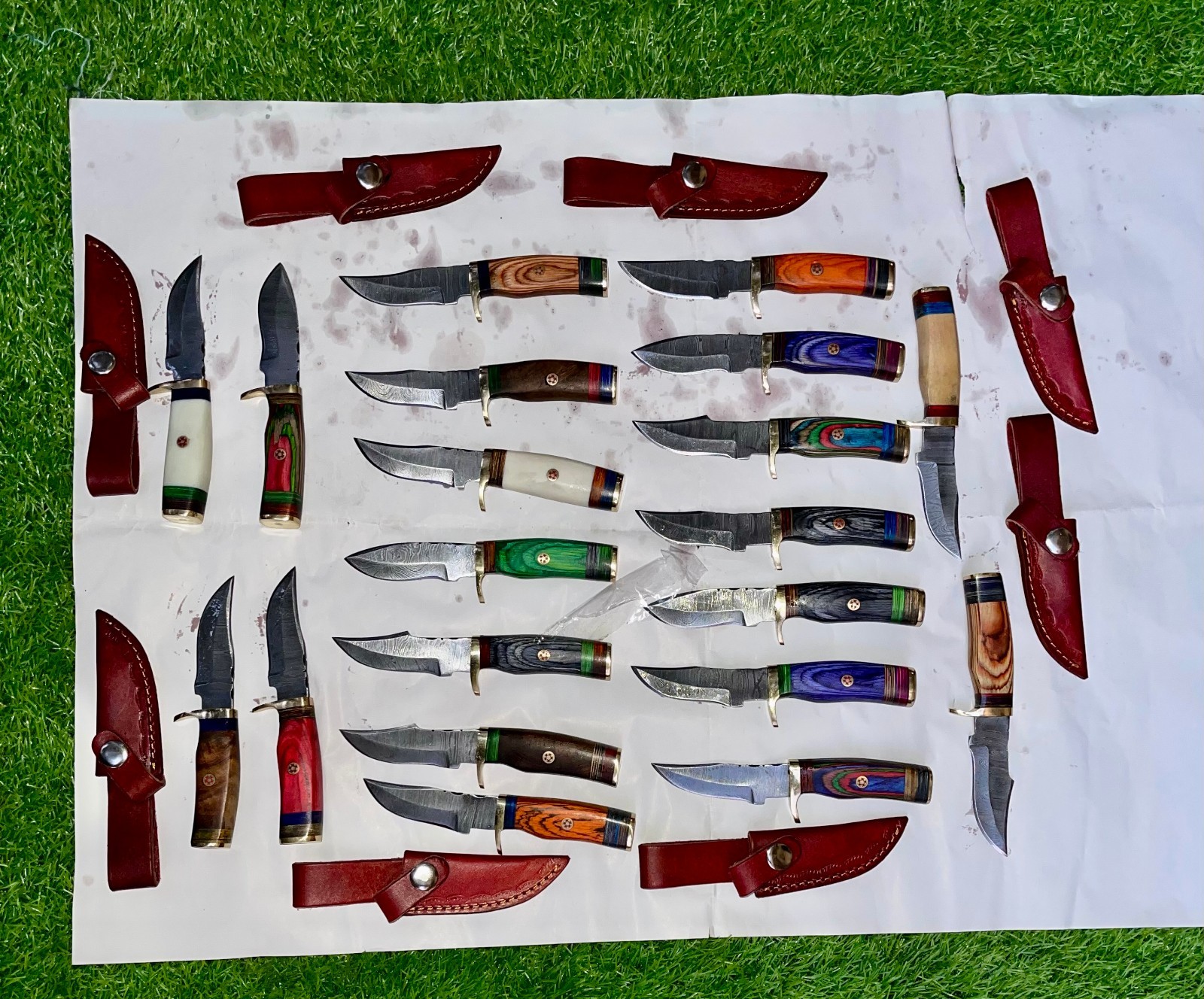 WHOLESALE LOT OF 20 CUSTOM HANDMADE DAMASCUS STEEL SKINNER KNIVES WITH SHEATH