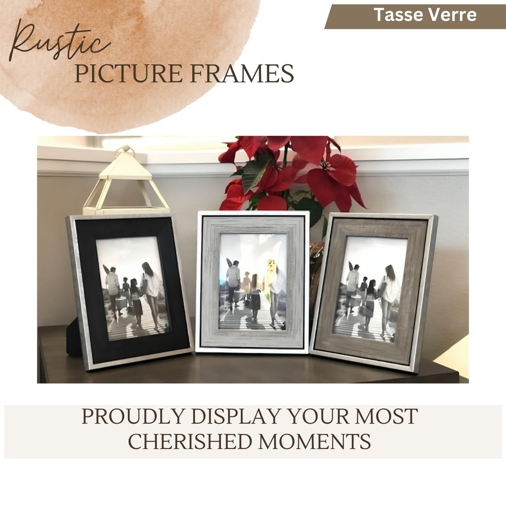 5x7 Rustic Picture Frames 3-Pack, Distressed Farmhouse-Style Table Frame, Bru...