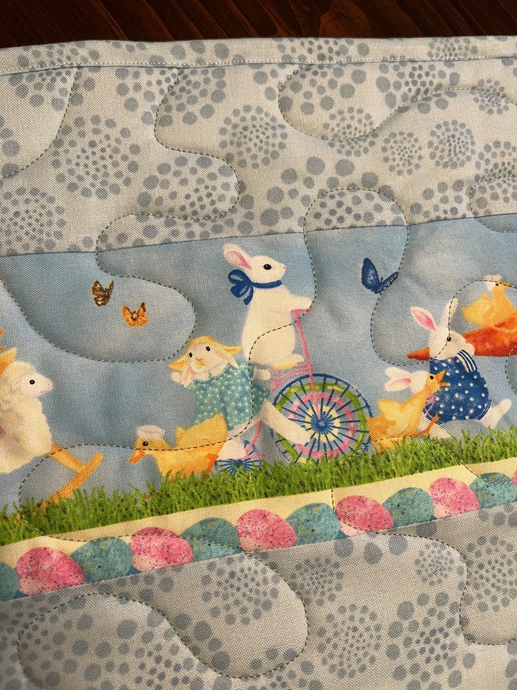 Handcrafted-Quilted Table Runner -Easter Eggs, Bunnies & Chicks NEW 2/2026