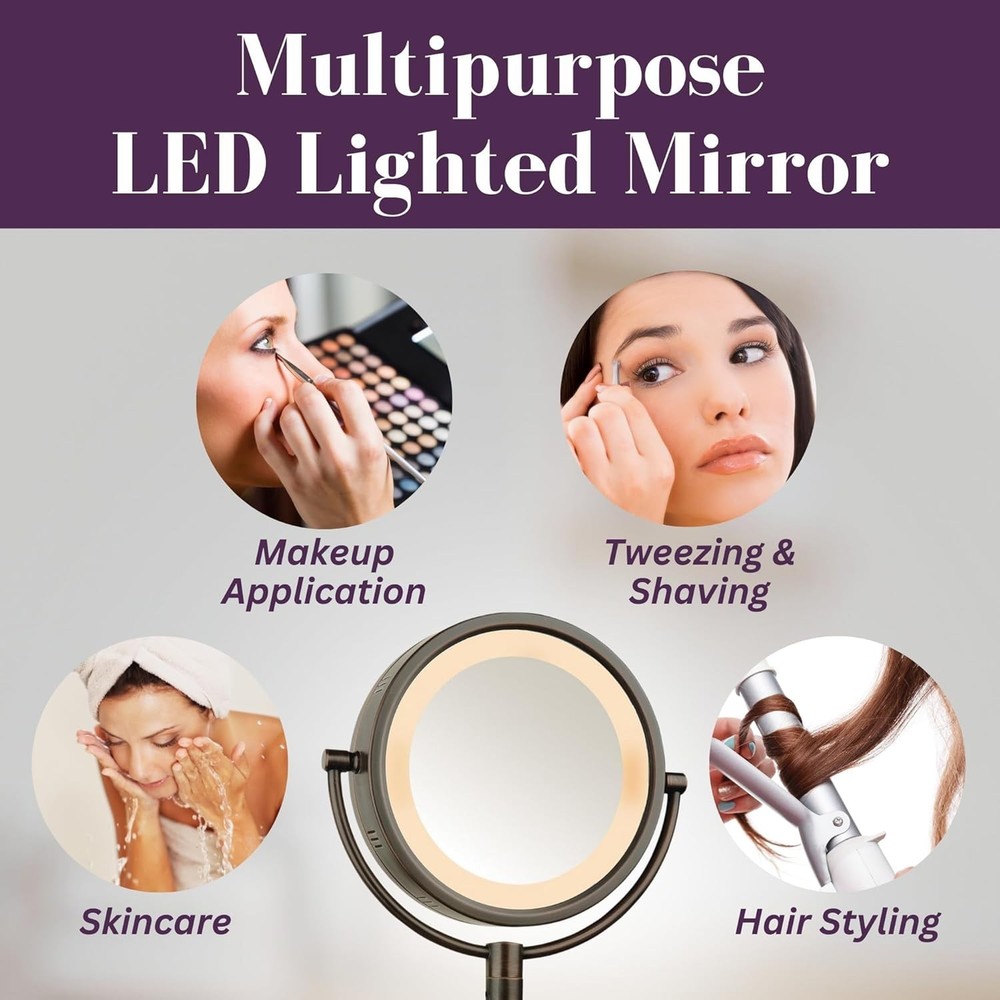 Wall-Mounted Magnifying Mirror with LED Lights - Lighted Makeup Mirror with ....