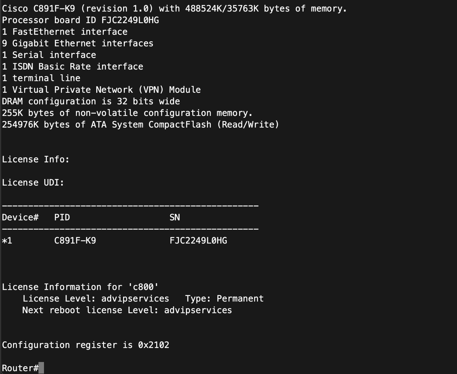 Cisco 800 Series C891F Gig Ethernet Integrated Services Router ISDN BRI 56kModem