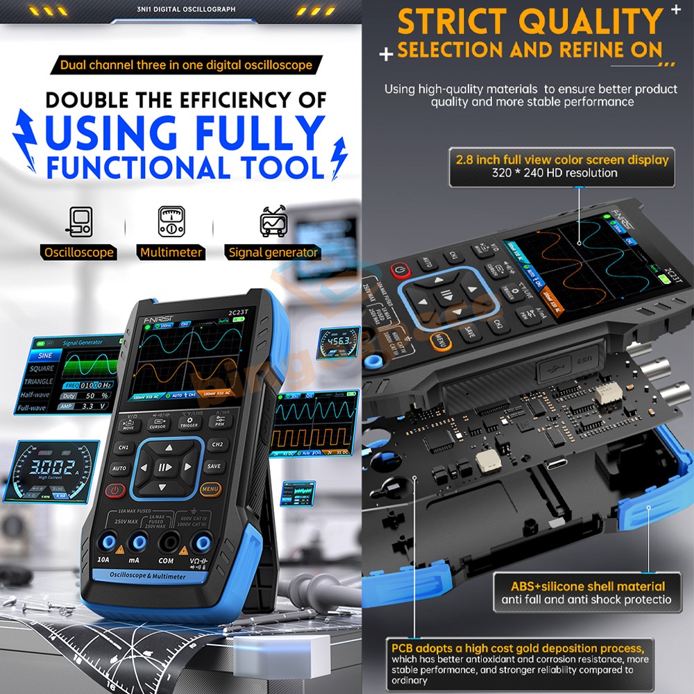FNIRSI 2C23T Handheld Digital Oscilloscope Multimeter Function Signal Generator