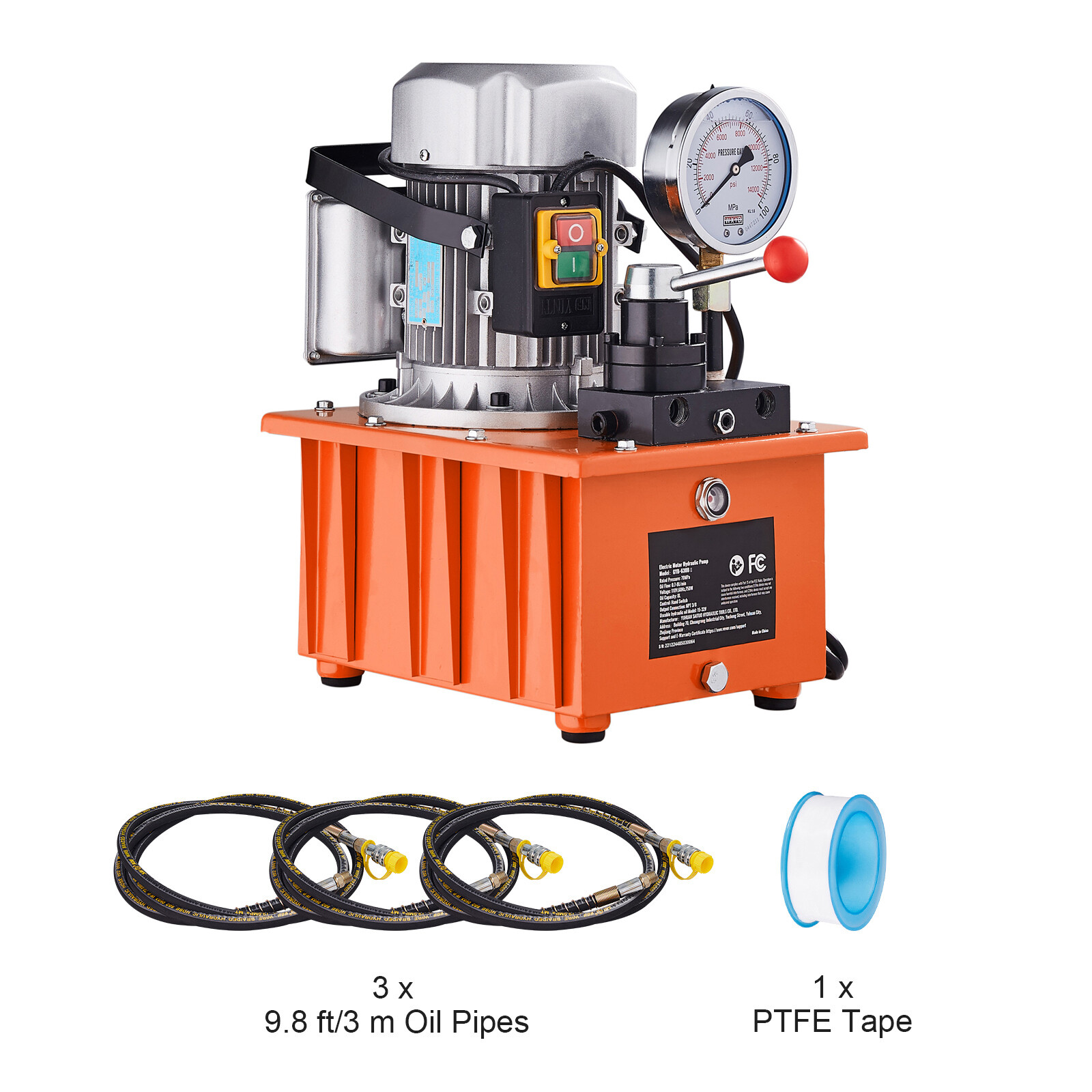 Electric Hydraulic Pump Double Acting Oil Pump 10000 PSI 8L Manual Valve