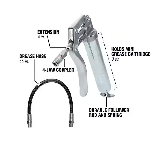 3 Oz. Mini Grease Gun with Interchangeable Extensions