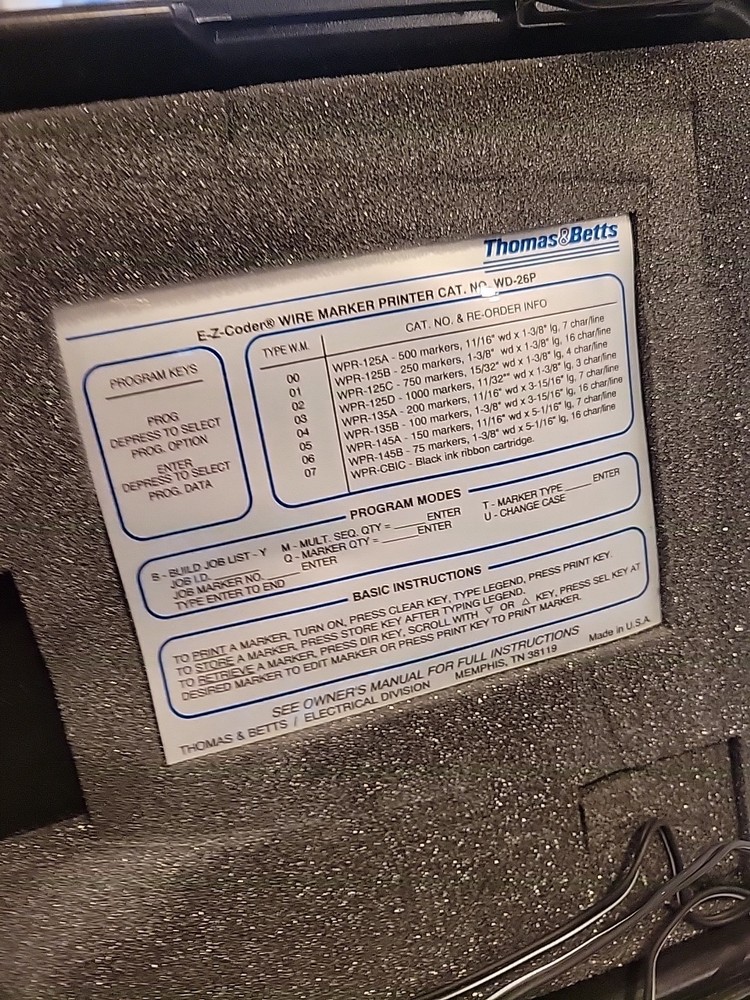 Thomas & Betts Thermal Label Printer WD-26P EZ CODER With Case & Cord
