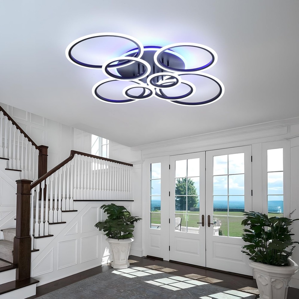 Modern LED Ceiling Light,41.3'' Dimmable Flush Mount Ceiling Lights with Remo...