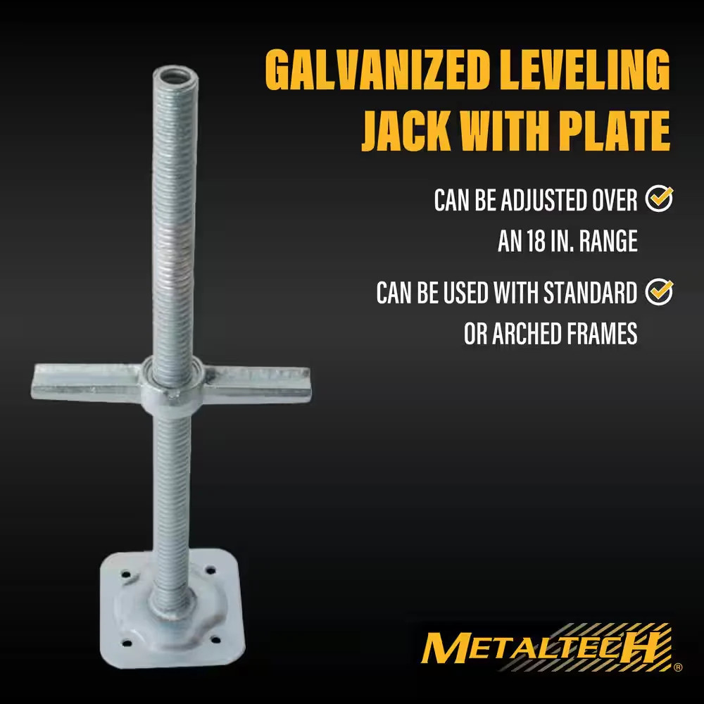 24 in Galvanized Adjustable Scaffold Leveling Jacks w/ Base Plate Wing Nut