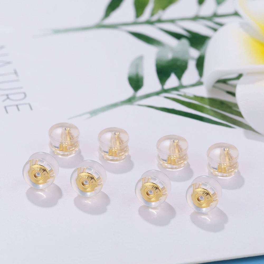 18K Gold Locking Secure Earring Backs for Studs, Silicone Earring Backs Repla...