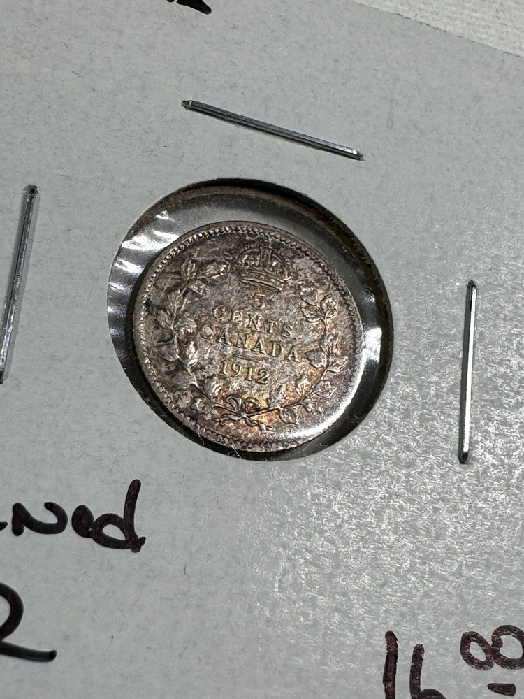 1912 Canada 5 Cents Small Silver Coin Cleaned