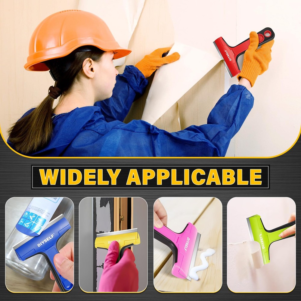 DIYSELF Razor Blade Scraper, 1 Pack Scraper Tool with 10PCS Metal Blades, Red