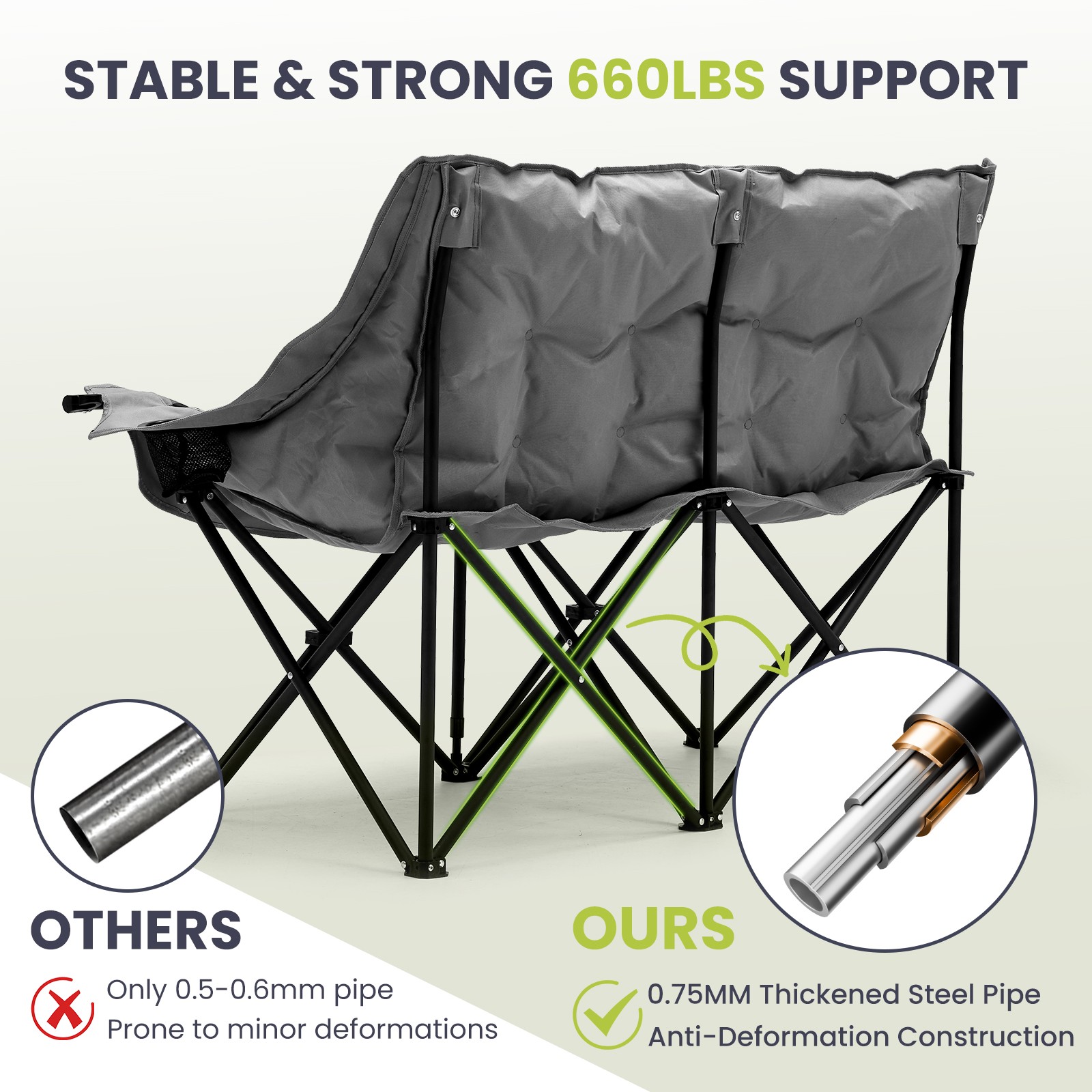 NAIZEA Double Camping Chair Oversized Loveseat 3" Thick Padded 2 Person Chairs