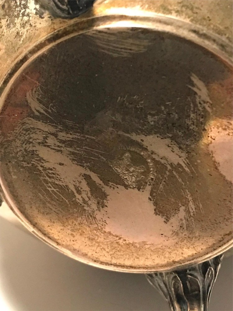 Antique Ornate Silverplate on Copper Water Pitcher w Ice Guard - stamped