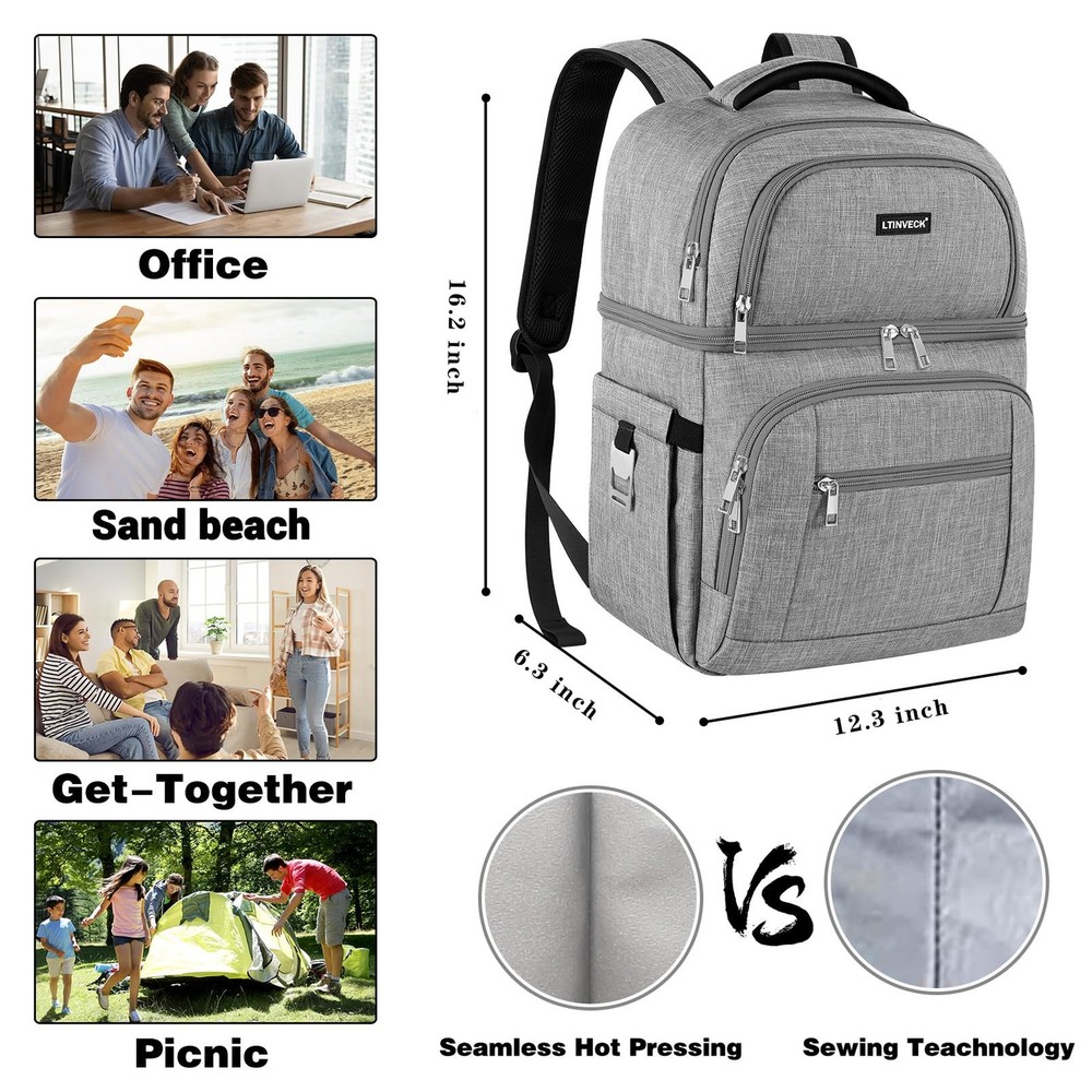 Cooler Backpack,Insulated Backpack Leakproof Double Deck Grey