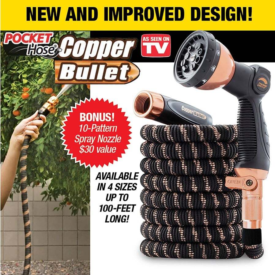 Pocket Hose Copper Bullet with Sprayer Expanding Garden Hose 75 Ft