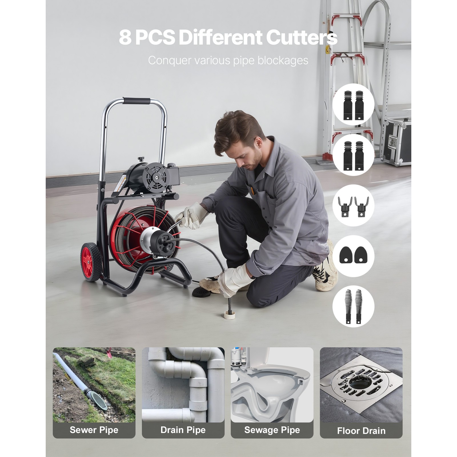 Uimoso Electric Drain Auger Machine with 100FT x 1/2 Inch Cable and Auto Feed