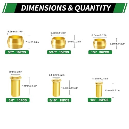 110pcs Brass Compression 110PCS Brass Compression Sleeves Ferrules Inserts
