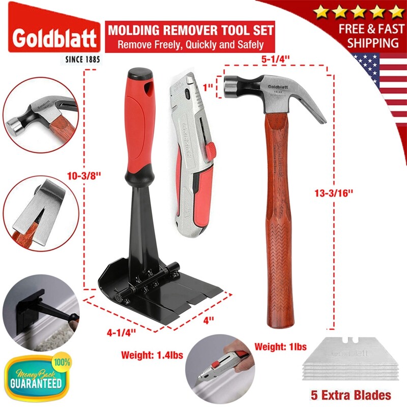 GOLDBLATT Molding Remover Tools Set Retractable Utility Knife Hammers Multi-tool