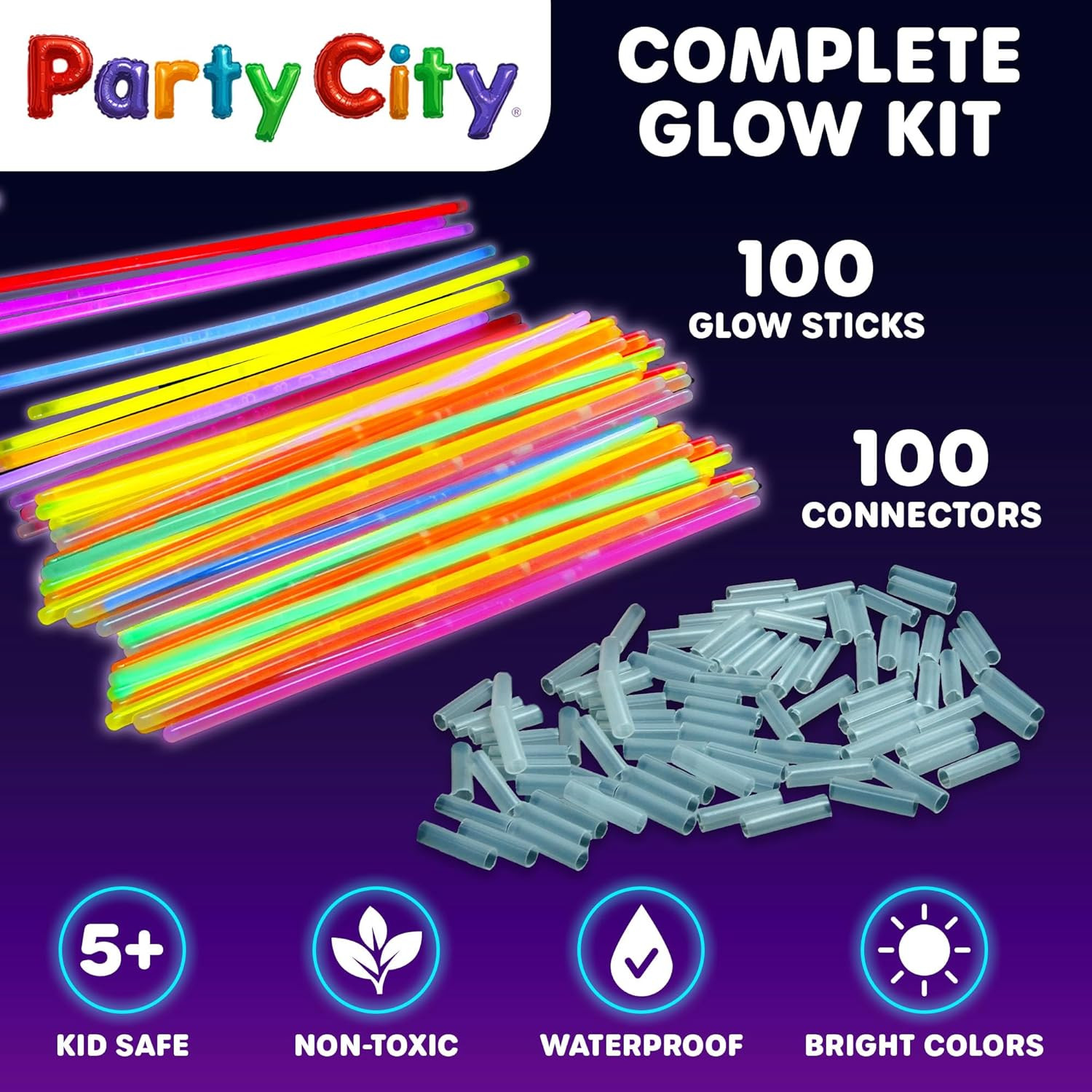 100 Glow Sticks Bulk Party Pack 8”– Neon Glow in the Dark Party Supplies, Glowst