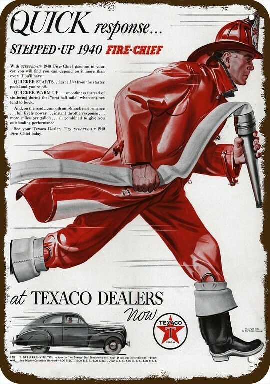 1940 TEXACO & FIREMAN Firefighter Vintage-Look DECORATIVE REPLICA METAL SIGN