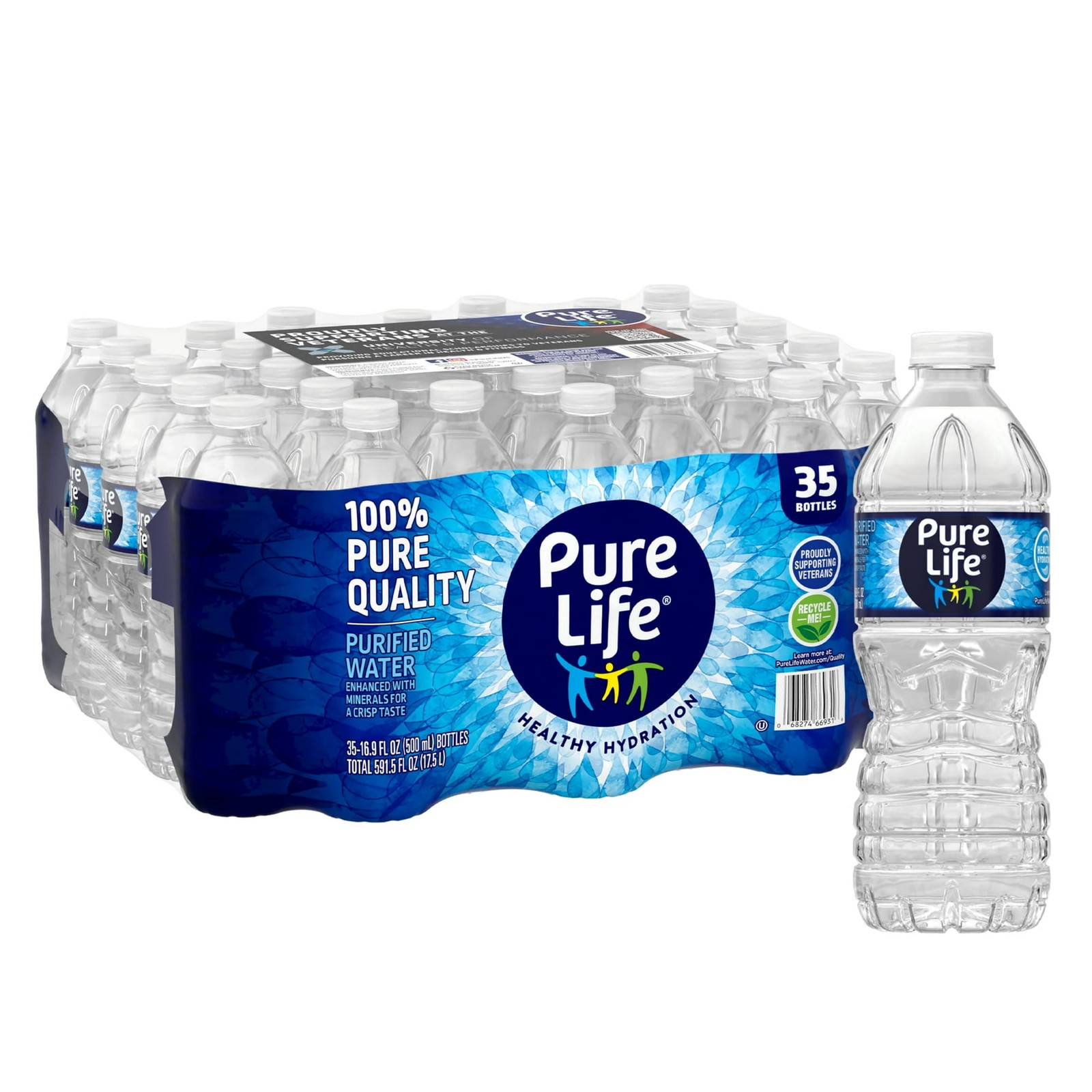 Pure Life Purified Drinking Water 16.9 fl oz Bottles, 35 Pack, Refreshing Clean