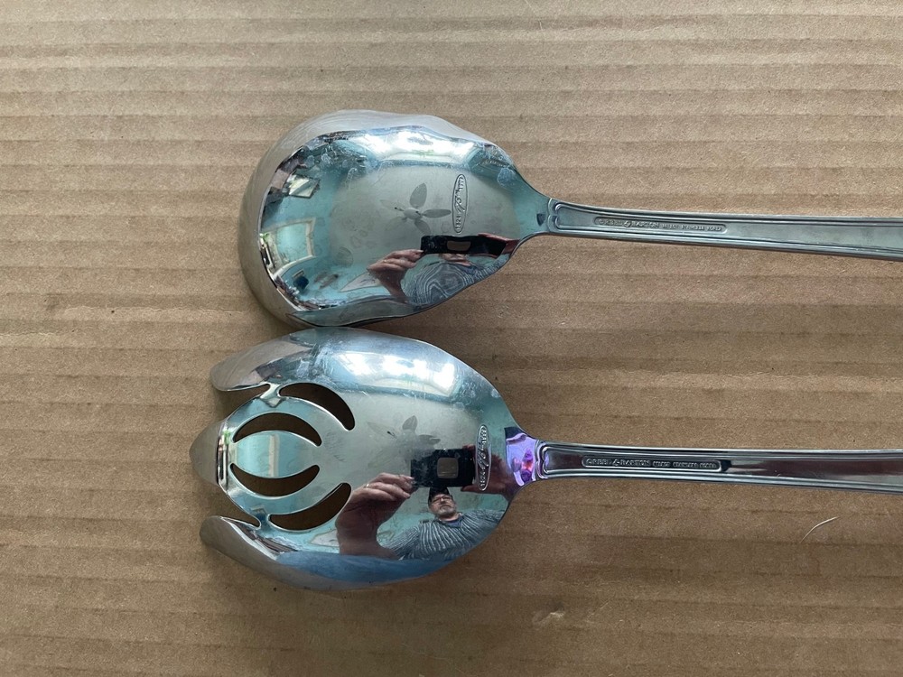 Vintage 1999 REED & BARTON Oval Thread Salad Serving Set 2pcs