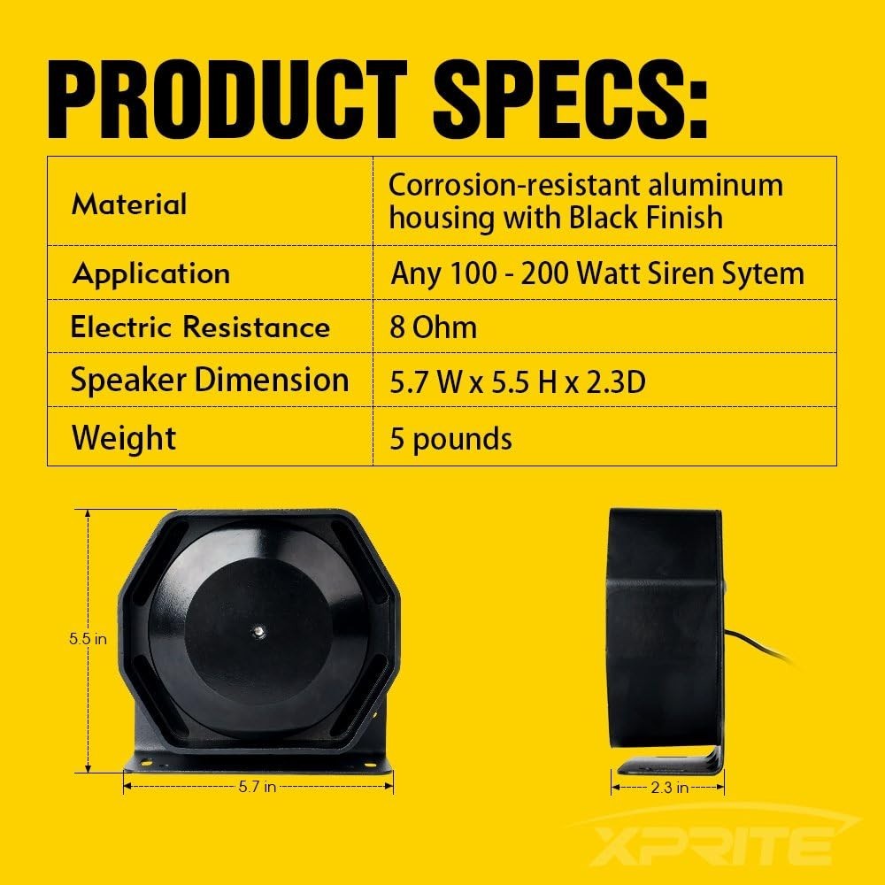 Compact 200 Watt High Performance Extra Slim Siren Speaker Capable with Any 1...