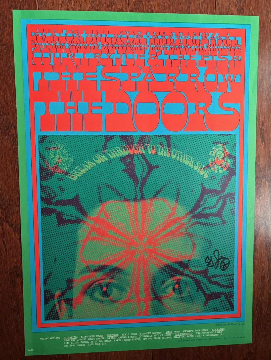 1967 The Doors Country Joe SIGNED Moscoso Fillmore Family Dog Poster FD 50