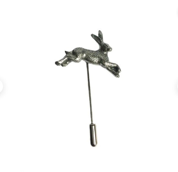 Solid 935 Argentium Silver Running Hare Design Men's Luxury Lapel Pin