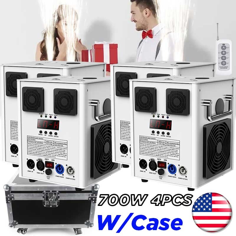4PCS 700W Cold Spark Machine Firework Stage Effect DMX Wedding with Flight Case