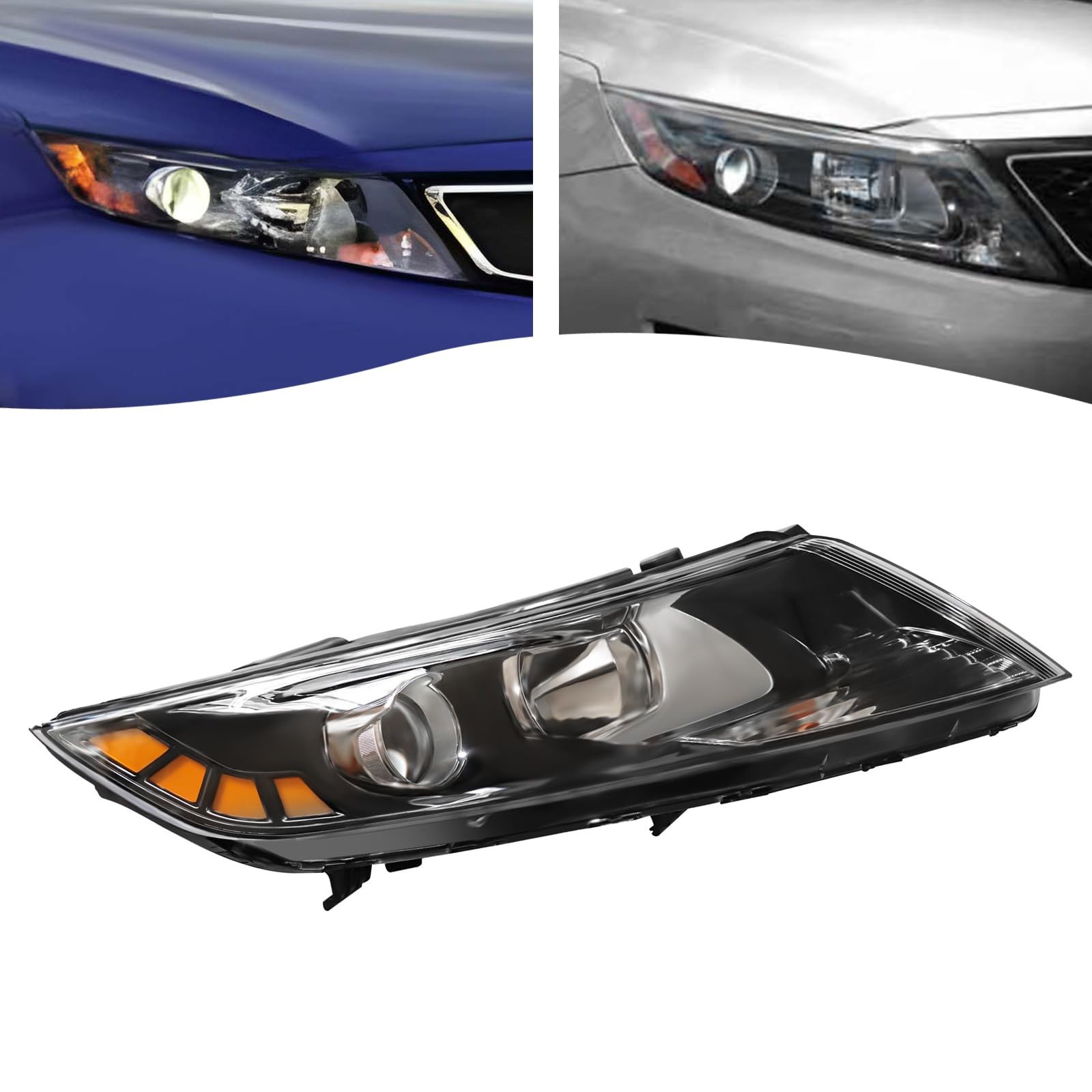 Right Side Halogen Headlight for 2011-2013 Kia Optima, LED Side Marker OE Style