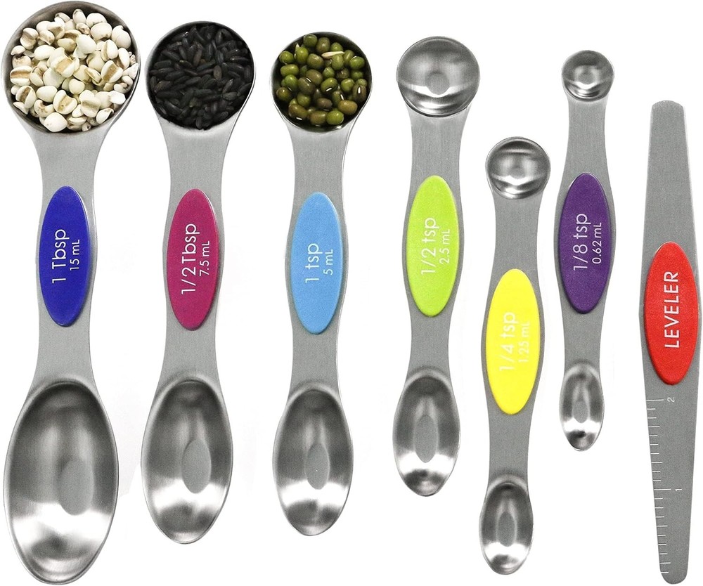 Multicolor Magnetic Measuring Spoons Set with Leveler - Stainless Steel, Stackab