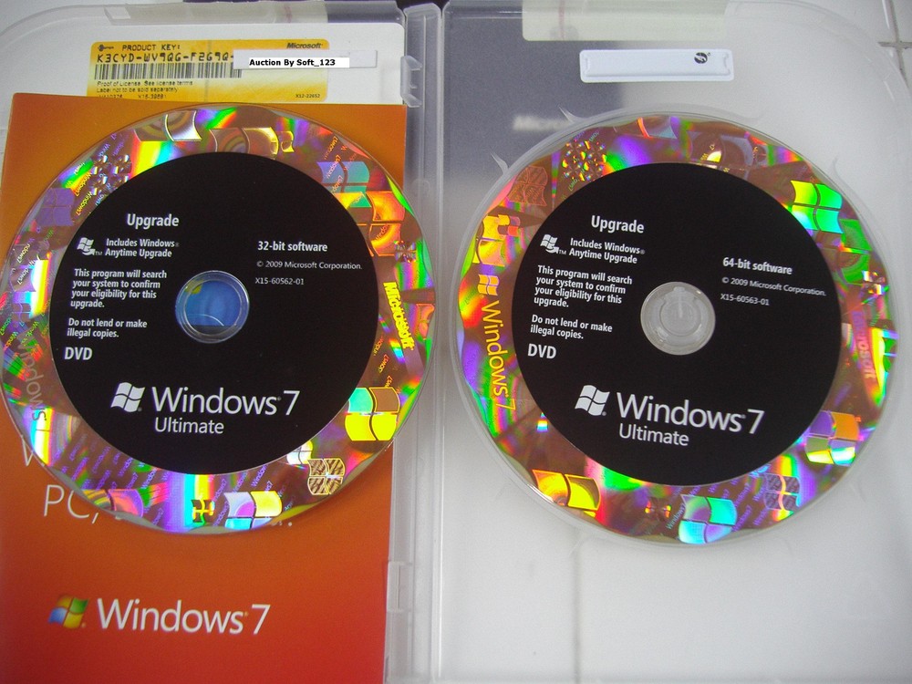 Microsoft Windows 7 Ultimate Upgrade 32 & 64 Bit DVD MS WIN PRO = RETAIL BOX=