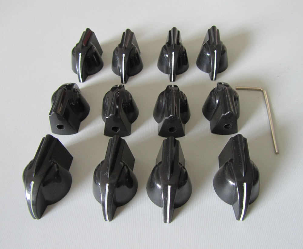 12 Black Raised Chicken Head Knobs 1/4" Guitar Effect Pedal Knobs Brass Insert