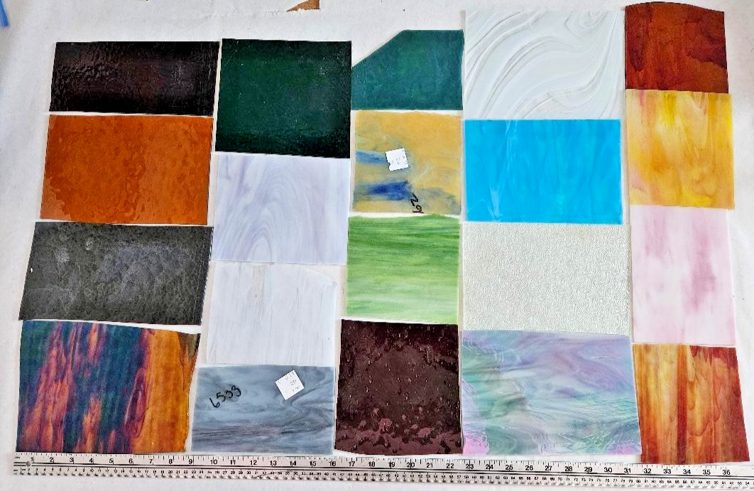 9 & 1/2 Pounds of Assorted Multicolor Stained-Glass Large Scraps/Sheets