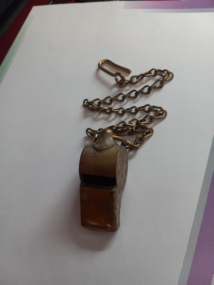 Antique Vintage Solid Brass Whistle USA w/Chain