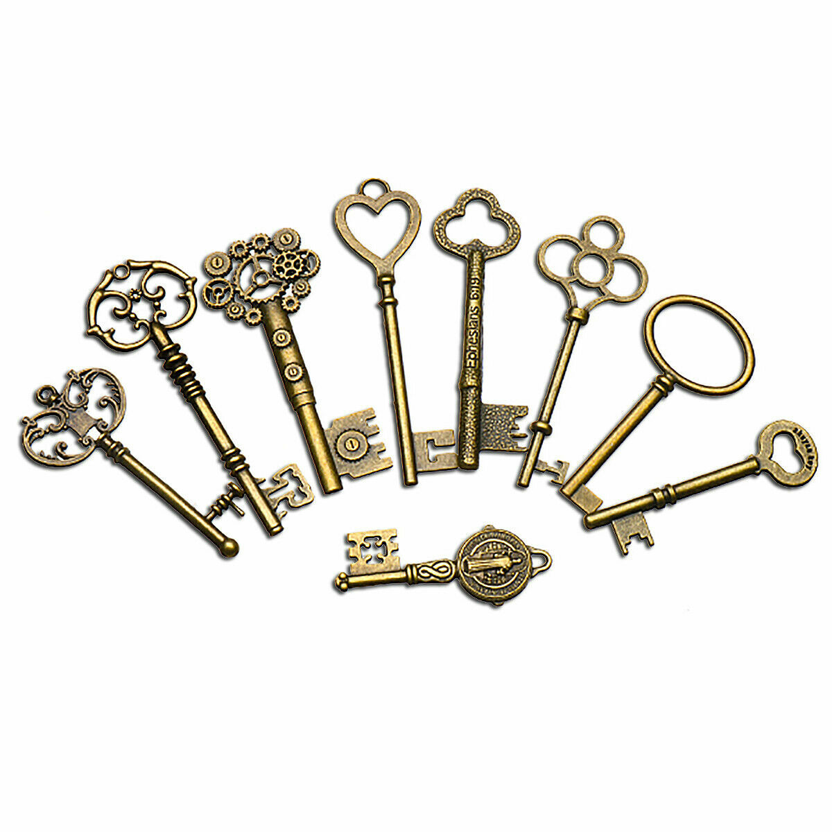 9pcs old Brass Skeleton Lot Keys BIG Large Antique Vintage for DIY Making Lock