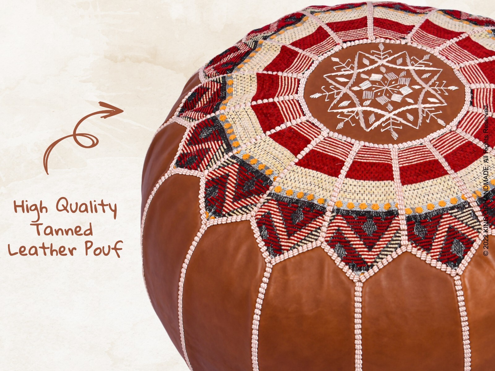 🌟Footstools | Moroccan Pouf Ottoman | Genuine Leather, Hand-Embroidered🌟