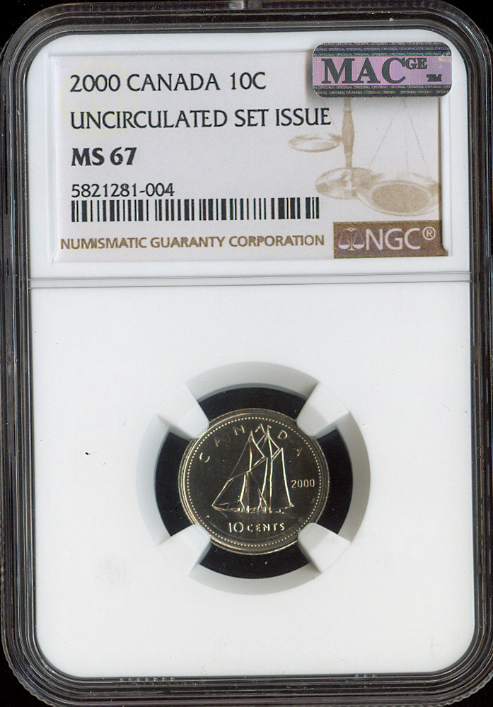 2000 Canada 10 Cents 10C NGC MS67 MAC  - Quality