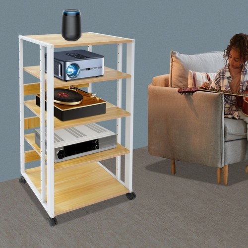 5-Tier Adjustable AV Media Stand Rack with Lockable Wheels, Modern Design New